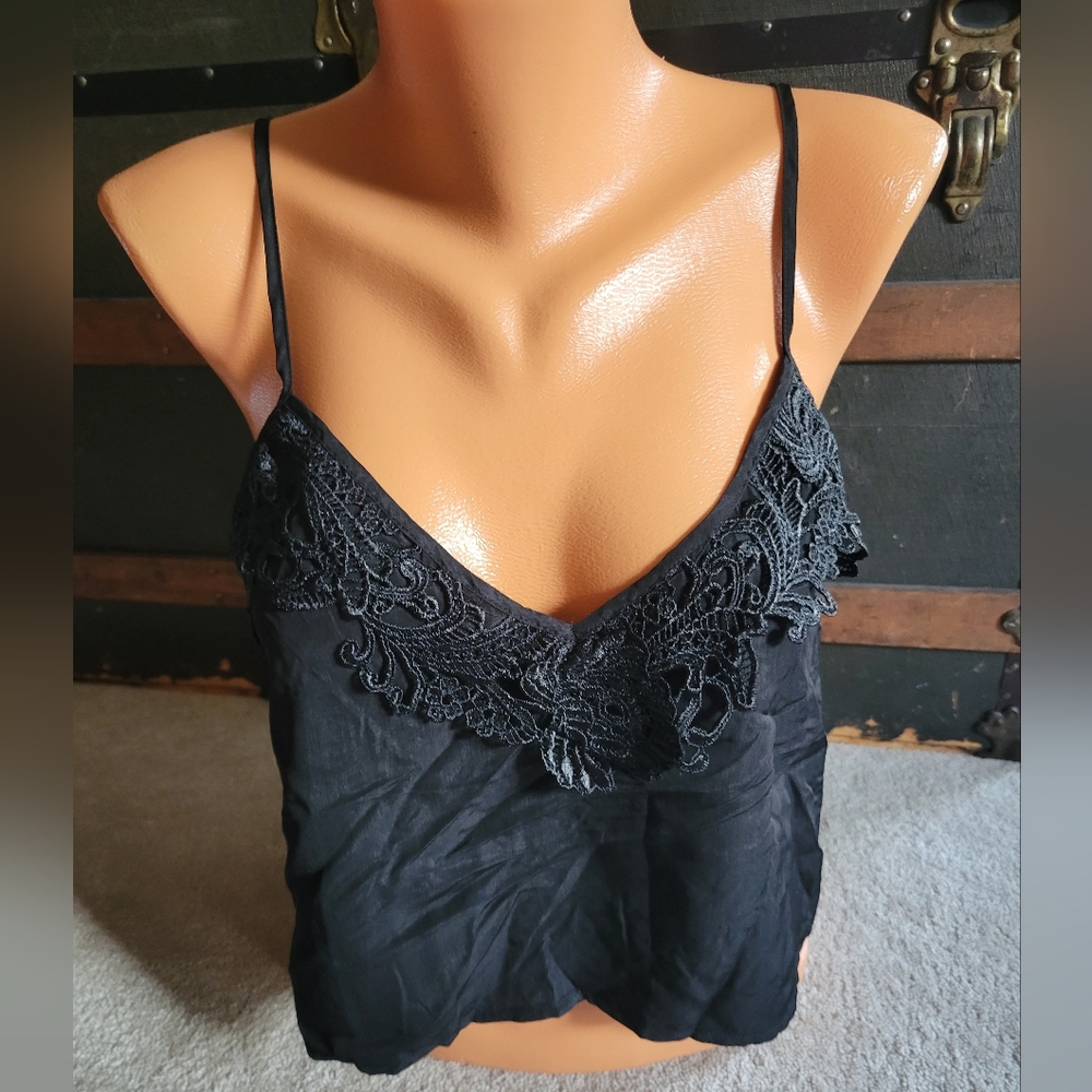 Black Lace & Mesh Cami Size Medium. Open Back - See pictures